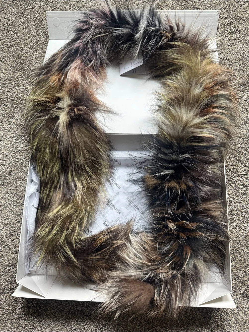 Linda Richards Multicolor Fox Fur Collar - Earth Tone Blend- NWT & Box